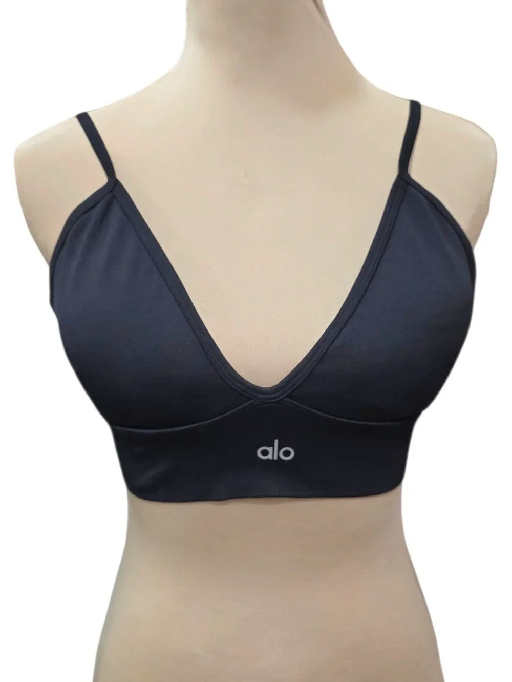 ALO Yoga Black V-Neck Longline Sports Bra Bralette Adjustable Straps Size S